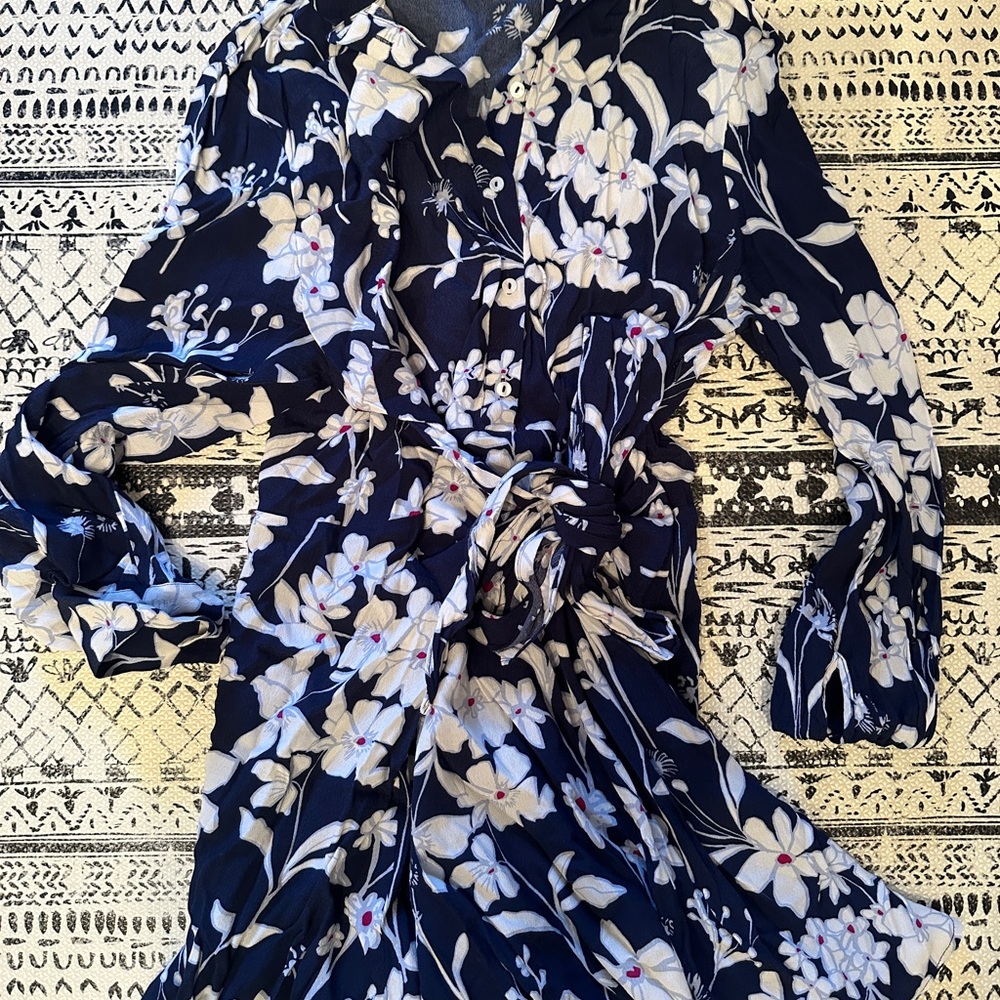 1. State Navy Floral Wrap Dress with White & Pink Accents